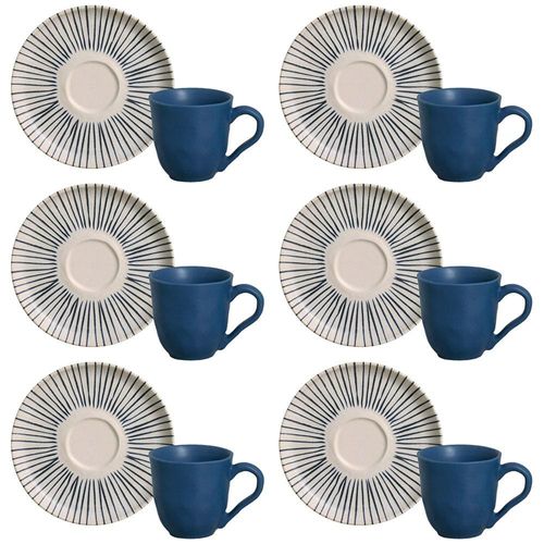 Conjunto com 6 Xícaras e Pires para Café Porto Brasil Bio Elemento em Stoneware Cinza - 120 ml