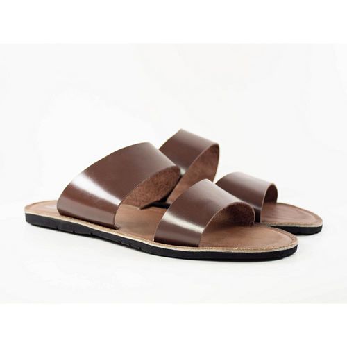Sandália Masculina Couro Tiras Largas Rasteira Moderna