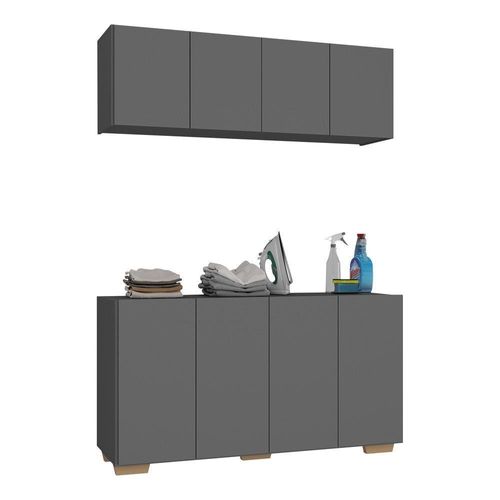 Conjunto Lavanderia Armário Aéreo/Balcão Grafite