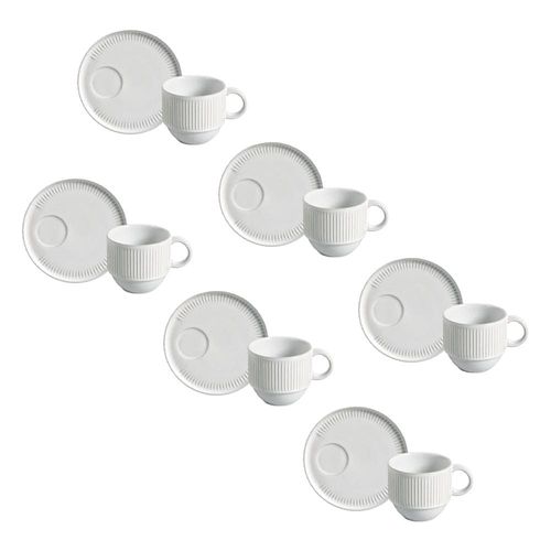 Conjunto de Xícaras de Chá com Pires Porto Brasil Linhas New White 230ml - 6 Peças