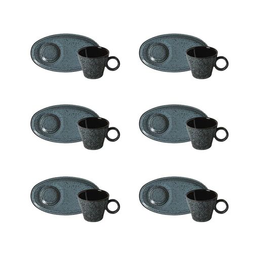 Conjunto de Xícaras de Café com Pires Oval Porto Brasil Neo Night Sky 110ml - 6 Peças