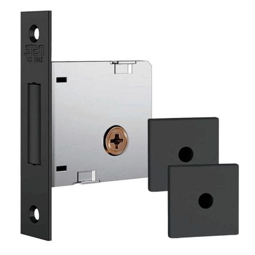 Fechadura Auxiliar Trava Stam 1004 Inox Roseta Quadrada Preto