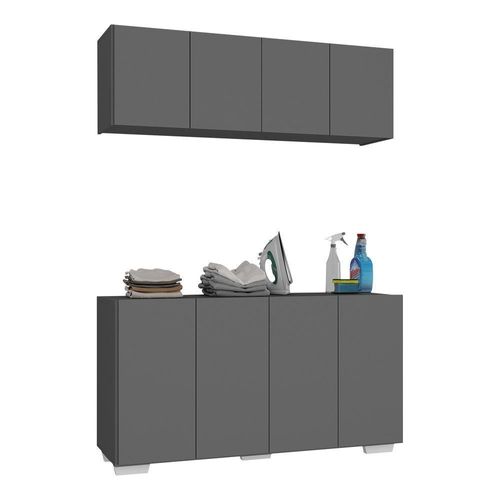 Conjunto Lavanderia Multiuso Armário Aéreo E Balcão Mp5054 Grafite branco