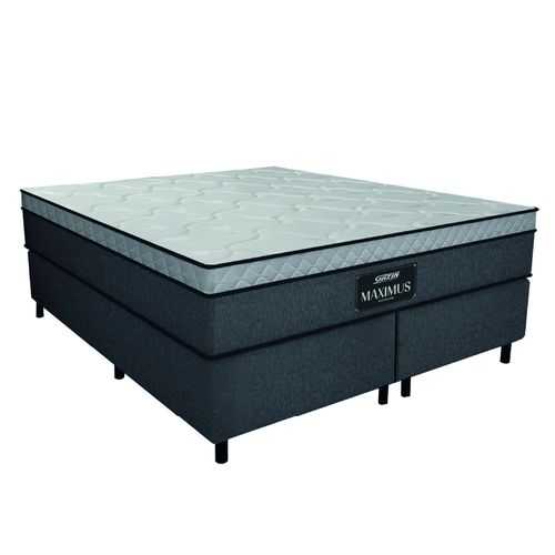 Cama Box Casal Queen Colchão Gazin Maximus Molas Ensacadas 158x198x62cm Linho Grafite / Preto - Supo