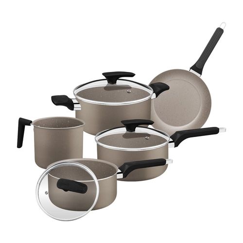 Jogo de Panelas 5 Peças Tramontina Milazzo com Revestimento Antiaderente Starflon - Amêndoa