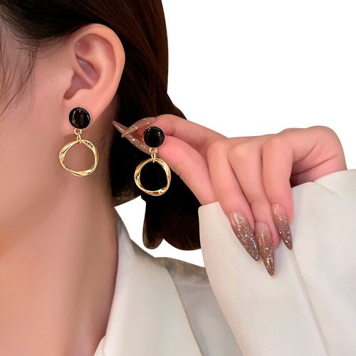 Brinco Feminino Argola Onda Delicado Dourado Resina Joia