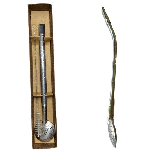 Bomba Chimarrão Inox 304 Purinox 24cm Curvada Tubo Achatado