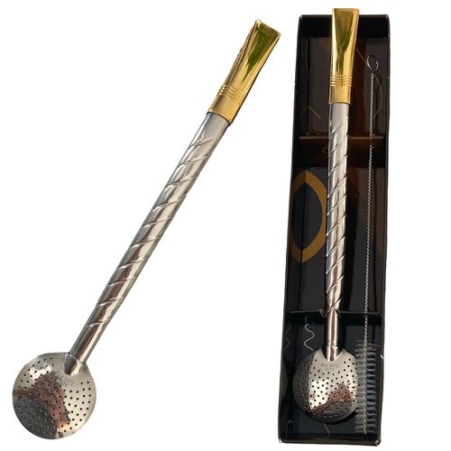 Bomba para Chimarrão em Inox Premium com Bocal Banhado a Ouro 24K