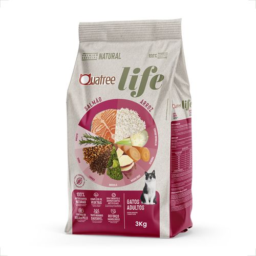 Ração Quatree Life Gatos Adultos Salmão e Arroz - 3Kg