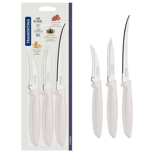 Conjunto de Facas Tramontina Plenus em Aço Inox e Polipropileno - Off-White - 3 Peças