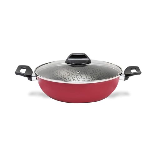 Panela Wok Brinox Anis Alças Baquelite Antiaderente Pro-Flon 2,3L 24cm Tampa de Vidro Borgonha