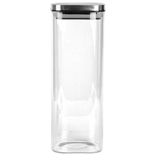 Porta Mantimentos Quadrado Dynasty em Vidro Borossilicato com Tampa de Metal Prata – 1,9L