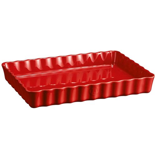 Travessa Retangular Canelada Emile Henry em Cerâmica 24x34 cm - Vermelha