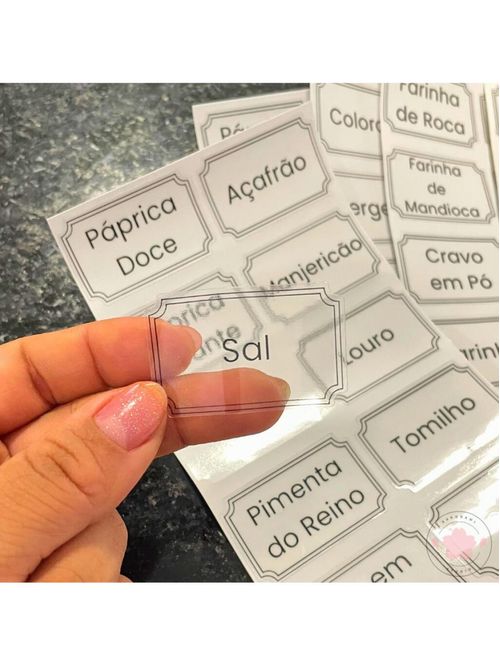 50 Adesivos no Vinil transparente Prova D'Água para  Potes Organizadores Temperos Mantimentos Organizador 4,8x2,8cm ( ad