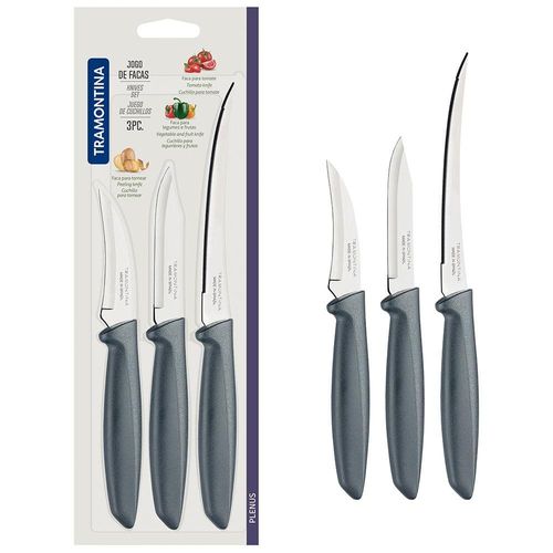 Conjunto de Facas Tramontina Plenus em Aço Inox e Polipropileno - Cinza - 3 Peças