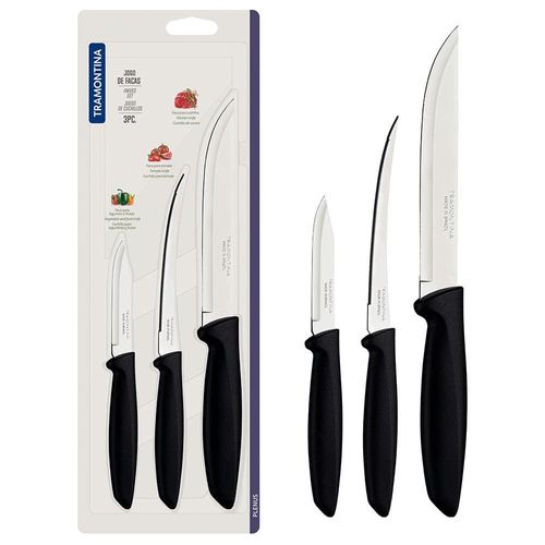 Conjunto de Facas Tramontina Plenus em Aço Inox - Preto - 3 Peças
