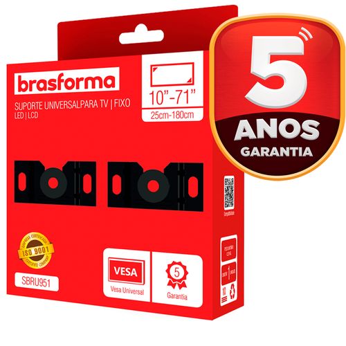 Suporte Brasforma Fixo Universal para TV LED, LCD, Plasma, 3D e Smart TV de 10" a 71" SBRU951