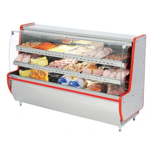 Balcão de Frios e Avicola 2MT Polofrio Expositor 1205 Vidro Semi Curvo 110V Faixa Azul