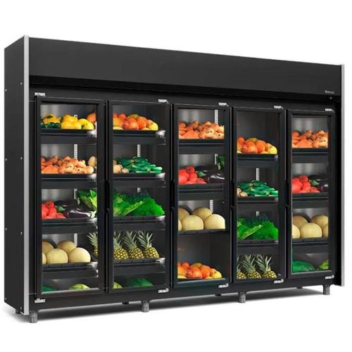 Refrigerador Vertical Auto Serviço Hortifruti 5 Portas All Black GEAS5PLB Gelopar 220v