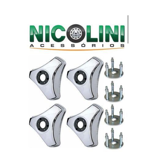 4 Calota 3 Pontas Aro 16 17 Metal Caminhao Rodoar +4 Suporte Nicolini