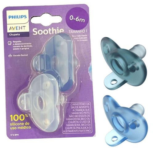 Chupeta Phillips Avent Sootie 0 a 3 meses Azul 2 Unidades SCF099/01