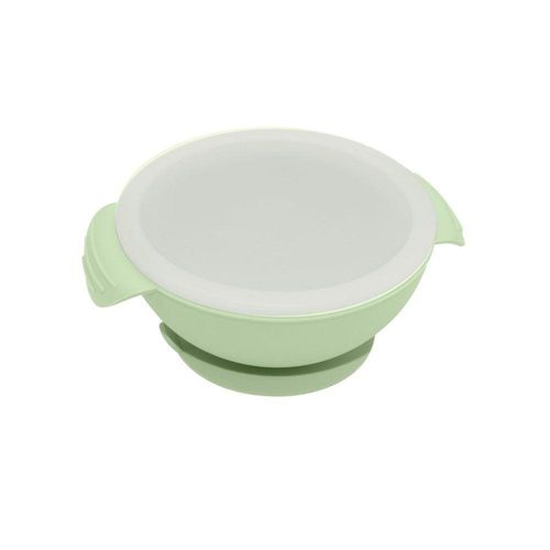 Tigela De Silicone Infantil Com Tampa E Base De Sucção Verde Oxford