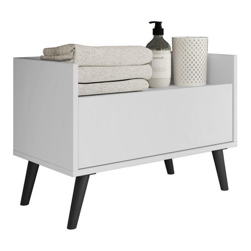 Gabinete Armário Banheiro 60 Cm com Pés Retrô Branco Preto