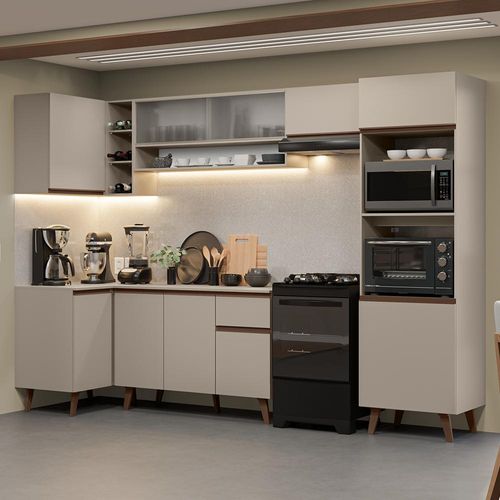 Armário de Cozinha Completa de Canto 385cm Crema Nice Madesa 03