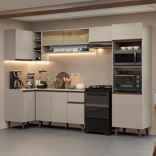 Armário de Cozinha Completa de Canto 385cm Crema Nice Madesa 04