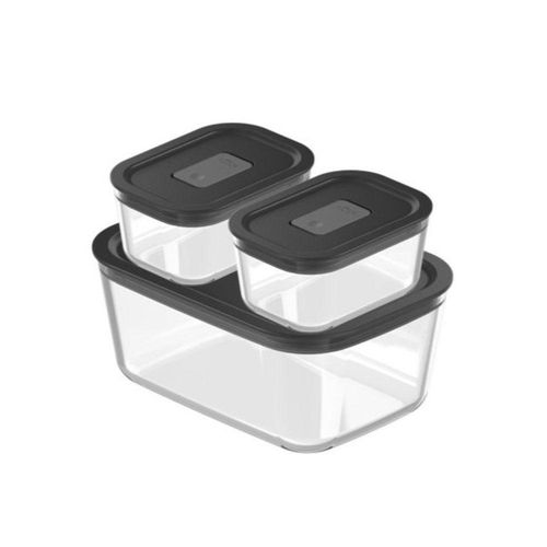 Conjunto De Potes De Vidro Herméticos 3 Peças Fresh Lock Preto Ou