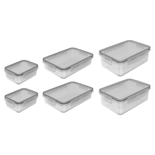 Conjunto De Potes Organizadores De Geladeira Click Retangular 6 Peças Transparente Ou