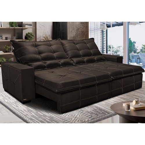 Sofá de Courino Retrátil e Reclinável 2,15m Cama inBox Bourbon. SoftGel D40