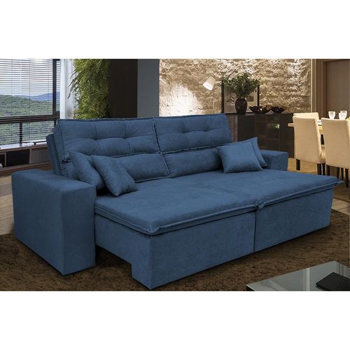 Sofá Cairo 2,02m Retrátil, Reclinável Tecido Suede Azul