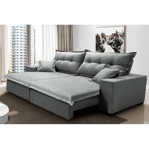 Sofá Retrátil e Reclinável com Molas Ensacadas Cama inBox Prime 2,72m Tecido Linho Cinza Claro