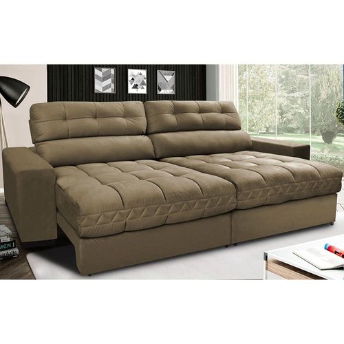 Sofá Retrátil e Reclinável com Molas Ensacadas Cama inBox Master 2,52m Tecido Suede Castor