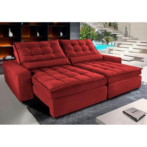 Sofá Retrátil e Reclinável com Molas Ensacadas Cama inBox Gold 2,72m Tecido Suede Velusoft Vermelho