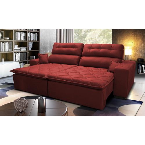 Sofá 2,02m Retrátil e Reclinável com Molas Cama inBox Confort Tecido Suede Velusoft Vermelho