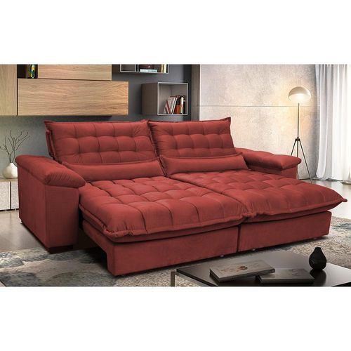 Sofá Retrátil e Reclinável 2,32m com Molas Ensacadas Cama inBox Aconchego Tecido Suede Vermelho