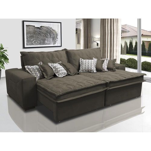 Sofá Retrátil e Reclinável 2,12m com Molas Ensacadas Cama Inbox Supreme Tecido Suede Velusoft Café