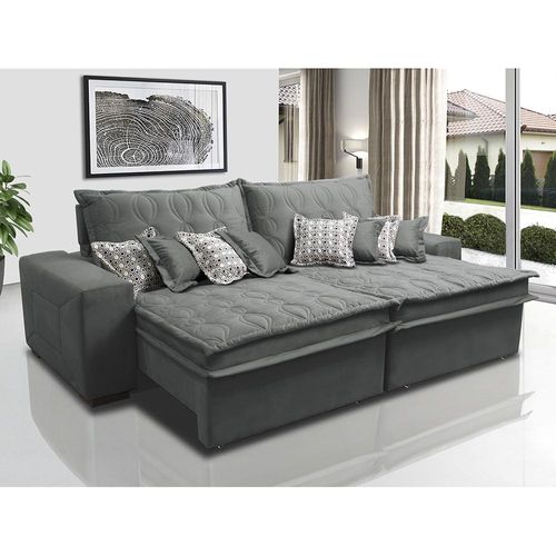 Sofá Retrátil e Reclinável 2,92m com Molas Ensacadas Cama Inbox Supreme Tecido Suede Velusoft Cinza