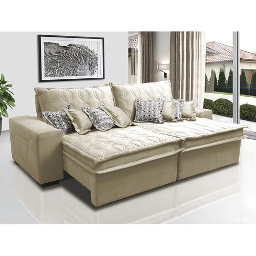 Sofá Retrátil e Reclinável 3,12m com Molas Ensacadas Cama Inbox Supreme Tecido Suede Velusoft Bege