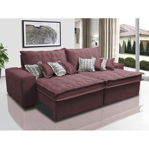 Sofá Retrátil e Reclinável 2,52m com Molas Ensacadas Cama Inbox Supreme Tecido Suede Velusoft Vinho