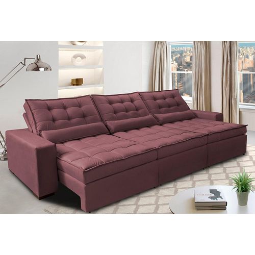 Sofá Retrátil e Reclinável 3,82m com Molas Ensacadas Cama Inbox Gold Tecido Suede Velusoft Vinho