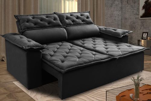 Sofá 3 Lugares Retrátil e Reclinável Cama inBox Compact 1,80m Velusoft Preto