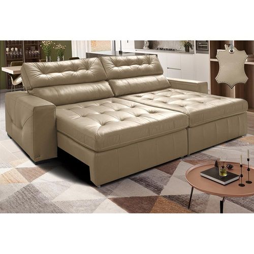 Sofá de Couro Legítimo Retrátil e Reclinável 2,15m Cama inBox Vitaly. SoftGel D40