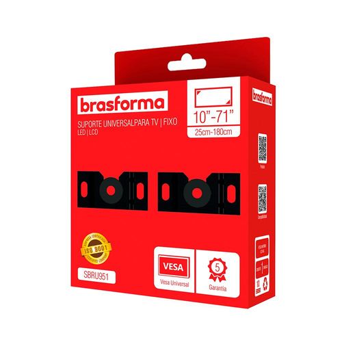 Suporte Brasforma Fixo Universal para TV LED, LCD, Plasma, 3D e Smart TV de 10" a 71" SBRU951 Preto