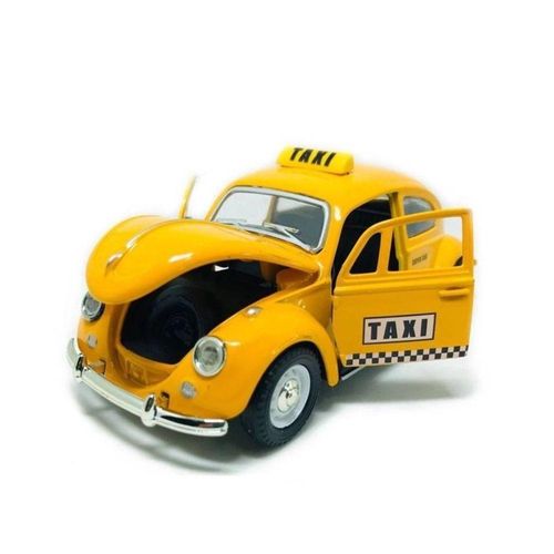 Carrinho Miniatura De Metal Taxi Fusca Antigo Amarelo 13cm
