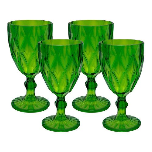 Jogo 4 Taças De Acrílico Verde Diamond Diamante Festa Piscina Plástico 330ml Lyor