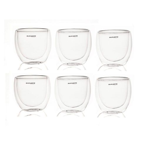 Jogo 6 Copos De Café De Vidro Parede Dupla 80ml Bugatti