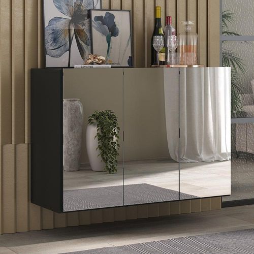 Aparador Buffet 3 Portas Com Espelho Suspenso Mp1012 Preto
